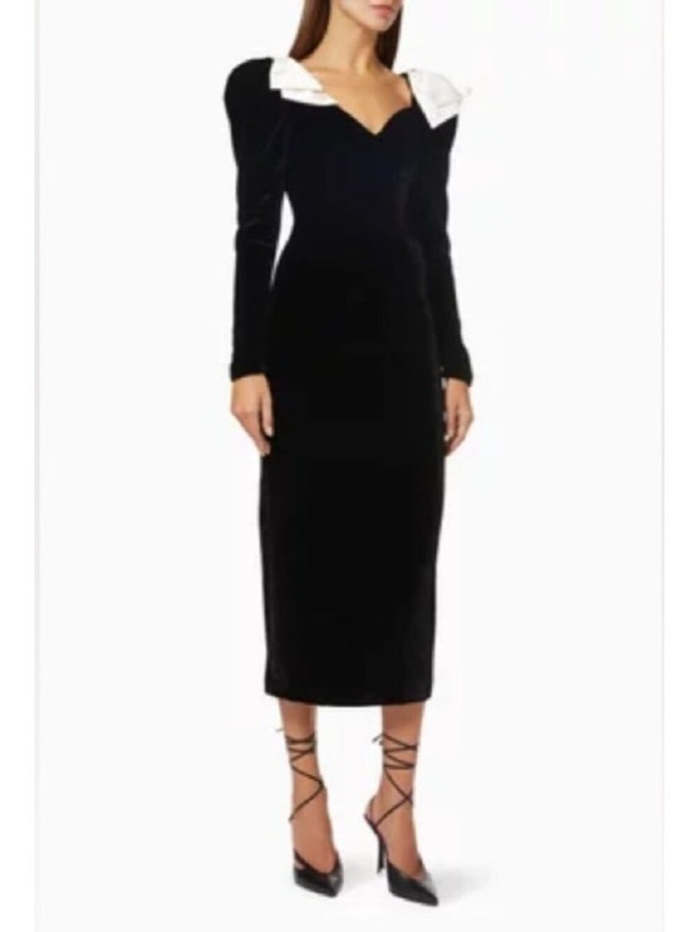 Poem BlackVelvet shoulder bowkont Midi dress, M